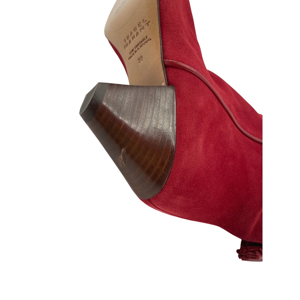 Isabel Marant Boots 38 Red Good Suede Tassel Cone Heel Mid Calf - Picture 8 of 8